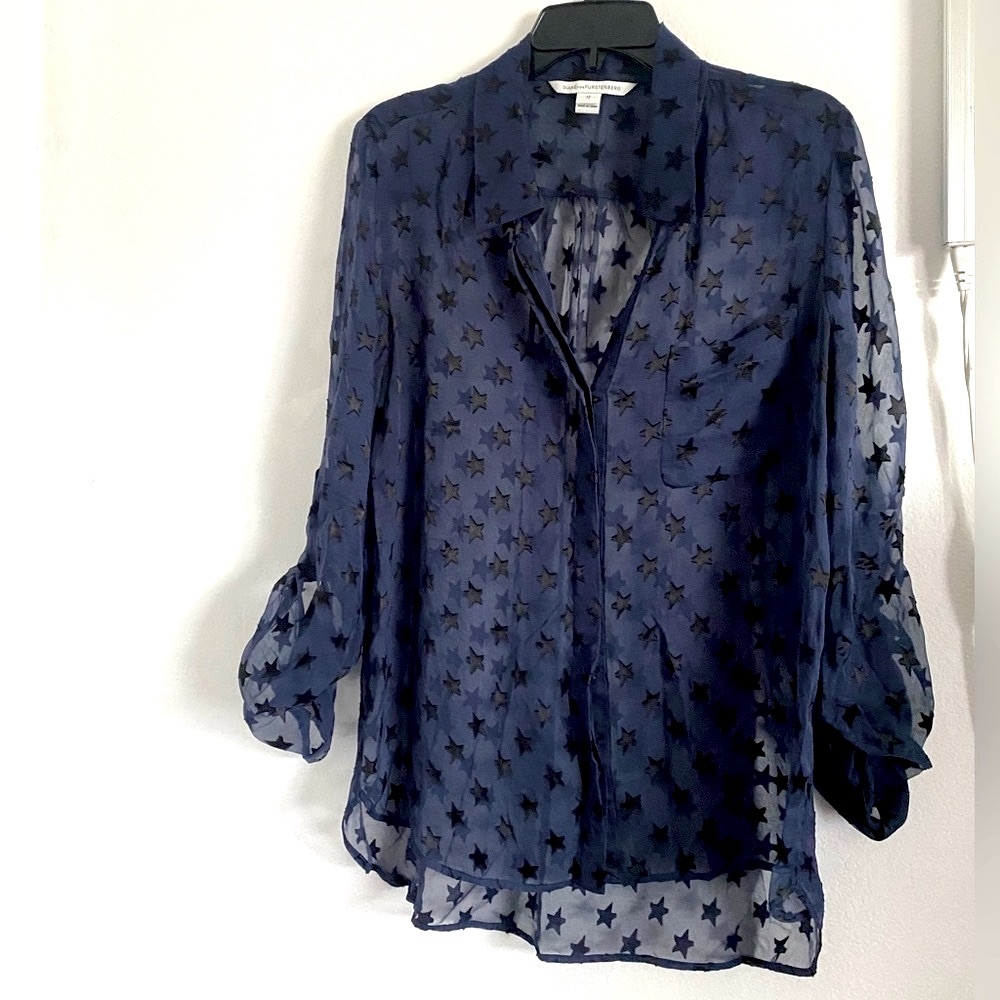 DIANEvonFURSTENBERG star navy blue blouse